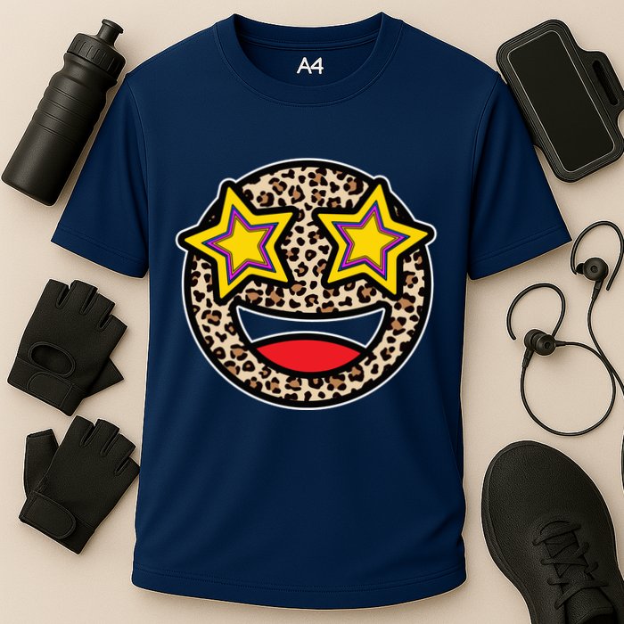 Leopard Star Smiley Face Cute Cooling Performance Crew T-Shirt