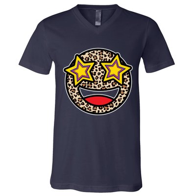 Leopard Star Smiley Face Cute V-Neck T-Shirt