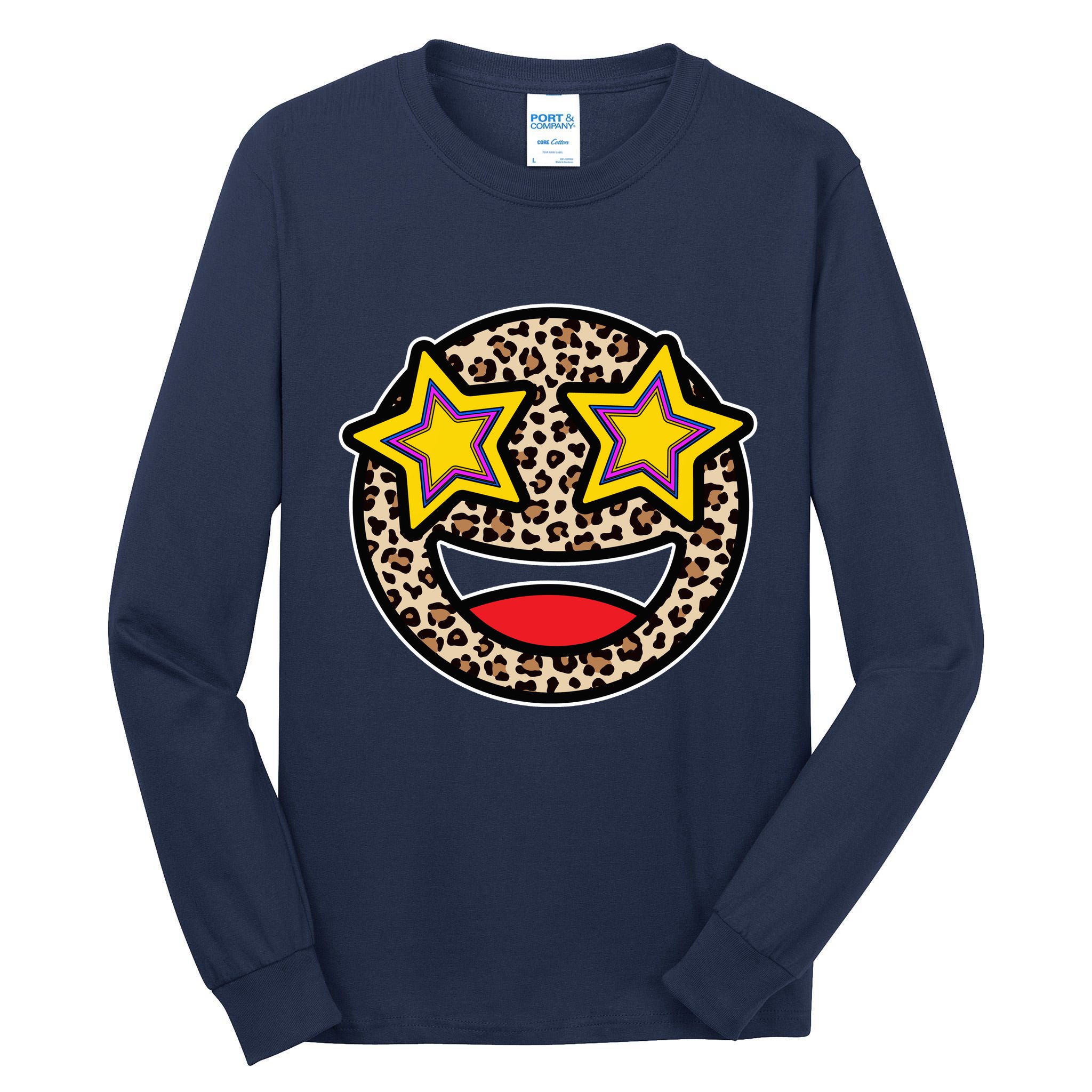Leopard Star Smiley Face Cute Tall Long Sleeve T-Shirt