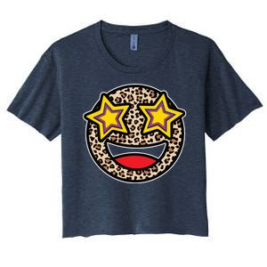 Leopard Star Smiley Face Cute Women's Crop Top Tee