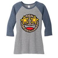 Leopard Star Smiley Face Cute Women's Tri-Blend 3/4-Sleeve Raglan Shirt