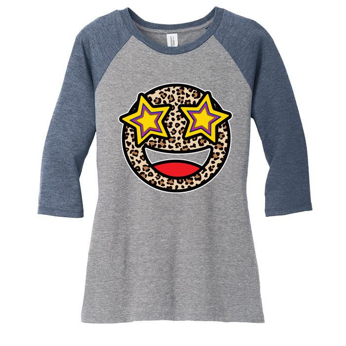 Leopard Star Smiley Face Cute Women's Tri-Blend 3/4-Sleeve Raglan Shirt