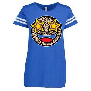 Leopard Star Smiley Face Cute Enza Ladies Jersey Football T-Shirt