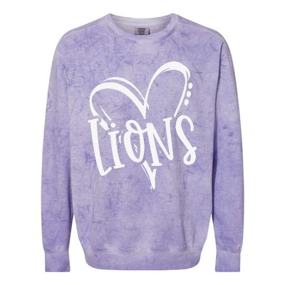 Lions School Sports Fan Team Spirit Heart Colorblast Crewneck Sweatshirt