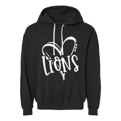 Lions School Sports Fan Team Spirit Heart Garment-Dyed Fleece Hoodie