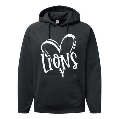 Lions School Sports Fan Team Spirit Heart Performance Fleece Hoodie