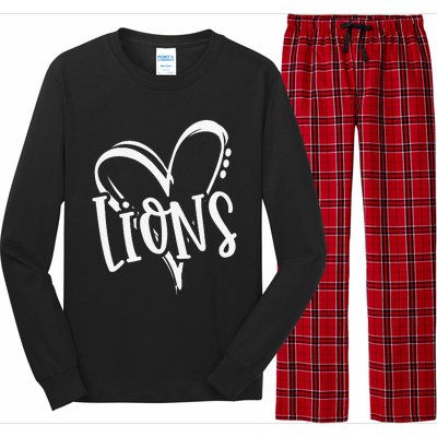 Lions School Sports Fan Team Spirit Heart Long Sleeve Pajama Set