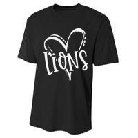 Lions School Sports Fan Team Spirit Heart Performance Sprint T-Shirt