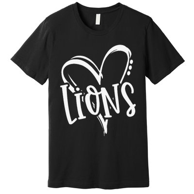 Lions School Sports Fan Team Spirit Heart Premium T-Shirt