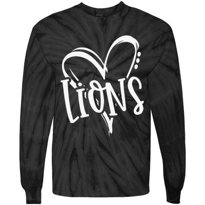 Lions School Sports Fan Team Spirit Heart Tie-Dye Long Sleeve Shirt