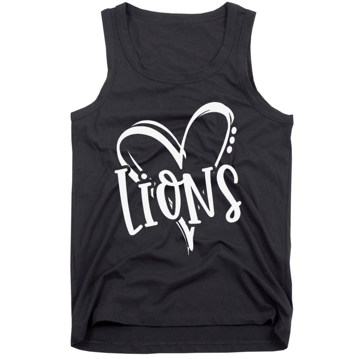 Lions School Sports Fan Team Spirit Heart Tank Top