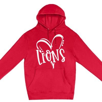 Lions School Sports Fan Team Spirit Heart Premium Pullover Hoodie