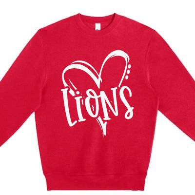 Lions School Sports Fan Team Spirit Heart Premium Crewneck Sweatshirt