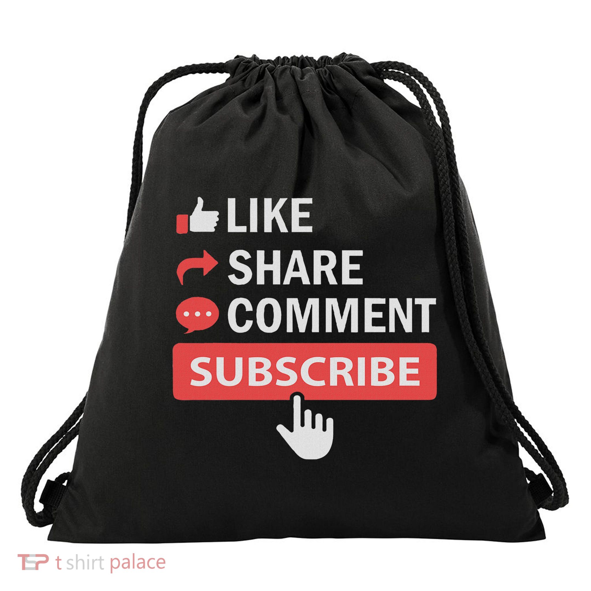 Like Share Subscribe Comment Video Livestream Blogging Drawstring Bag