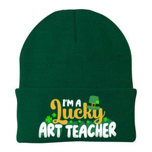 Lucky Shamrock St Patricks Day Im A Lucky Art Teacher Great Gift Knit Cap Winter Beanie