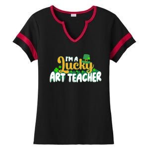 Lucky Shamrock St Patricks Day Im A Lucky Art Teacher Great Gift Ladies Halftime Notch Neck Tee