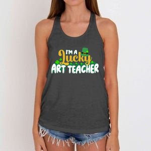 Lucky Shamrock St Patricks Day Im A Lucky Art Teacher Great Gift Women's Knotted Racerback Tank