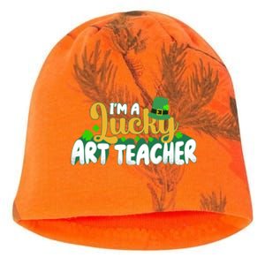 Lucky Shamrock St Patricks Day Im A Lucky Art Teacher Great Gift Kati - Camo Knit Beanie