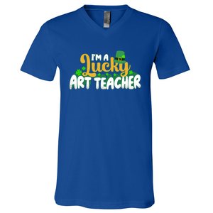 Lucky Shamrock St Patricks Day Im A Lucky Art Teacher Great Gift V-Neck T-Shirt