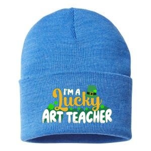 Lucky Shamrock St Patricks Day Im A Lucky Art Teacher Great Gift Sustainable Knit Beanie