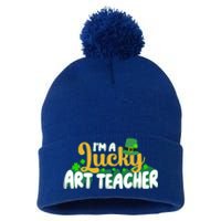 Lucky Shamrock St Patricks Day Im A Lucky Art Teacher Great Gift Pom Pom 12in Knit Beanie