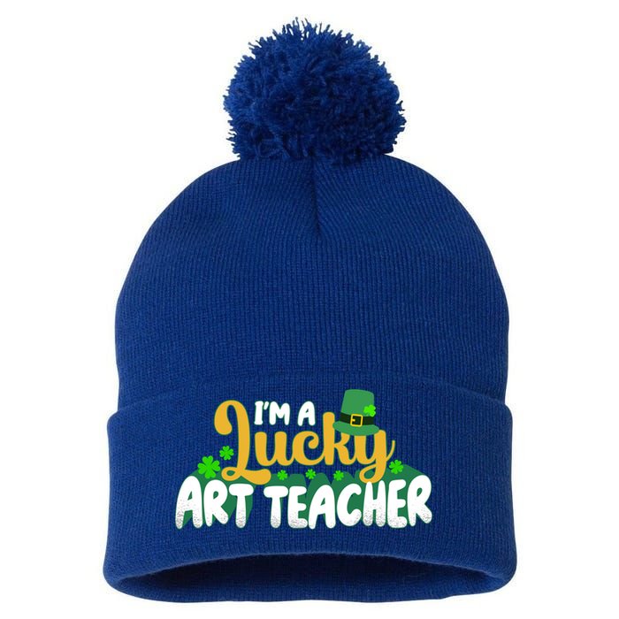 Lucky Shamrock St Patricks Day Im A Lucky Art Teacher Great Gift Pom Pom 12in Knit Beanie