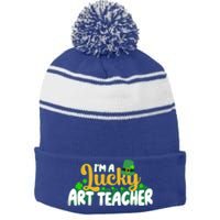 Lucky Shamrock St Patricks Day Im A Lucky Art Teacher Great Gift Stripe Pom Pom Beanie