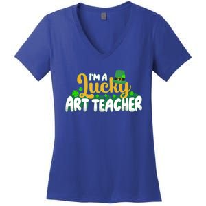 Lucky Shamrock St Patricks Day Im A Lucky Art Teacher Great Gift Women's V-Neck T-Shirt