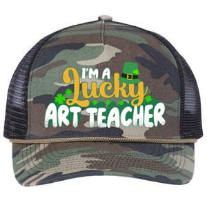 Lucky Shamrock St Patricks Day Im A Lucky Art Teacher Great Gift Retro Rope Trucker Hat Cap