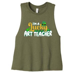 Lucky Shamrock St Patricks Day Im A Lucky Art Teacher Great Gift Women's Racerback Cropped Tank