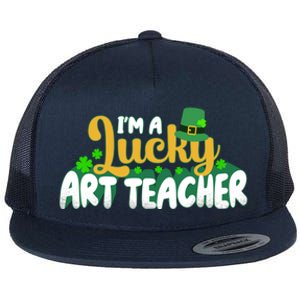 Lucky Shamrock St Patricks Day Im A Lucky Art Teacher Great Gift Flat Bill Trucker Hat