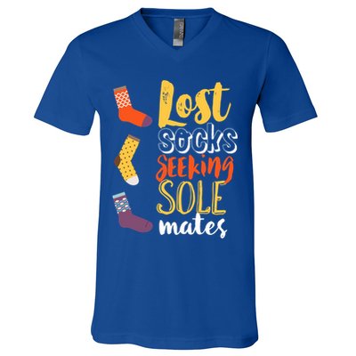 Lost Socks Seeking Sole Mates Funny Pun About Finding Love Gift V-Neck T-Shirt