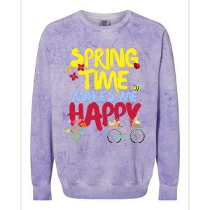 Ladies Spring Time Makes Me Happy Cute Summer Weather Tops Colorblast Crewneck Sweatshirt