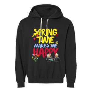 Ladies Spring Time Makes Me Happy Cute Summer Weather Tops Garment-Dyed Fleece Hoodie