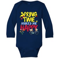 Ladies Spring Time Makes Me Happy Cute Summer Weather Tops Baby Long Sleeve Bodysuit