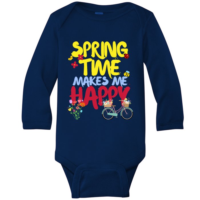 Ladies Spring Time Makes Me Happy Cute Summer Weather Tops Baby Long Sleeve Bodysuit