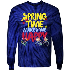 Ladies Spring Time Makes Me Happy Cute Summer Weather Tops Tie-Dye Long Sleeve Shirt