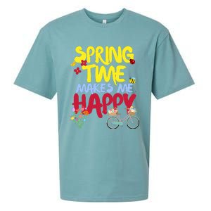 Ladies Spring Time Makes Me Happy Cute Summer Weather Tops Sueded Cloud Jersey T-Shirt