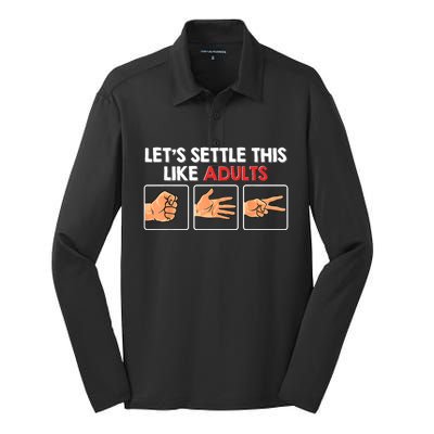 Lets Settle This Like Adults Funny Rock Paper Scissor Silk Touch Performance Long Sleeve Polo