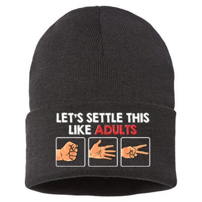 Lets Settle This Like Adults Funny Rock Paper Scissor Sustainable Knit Beanie