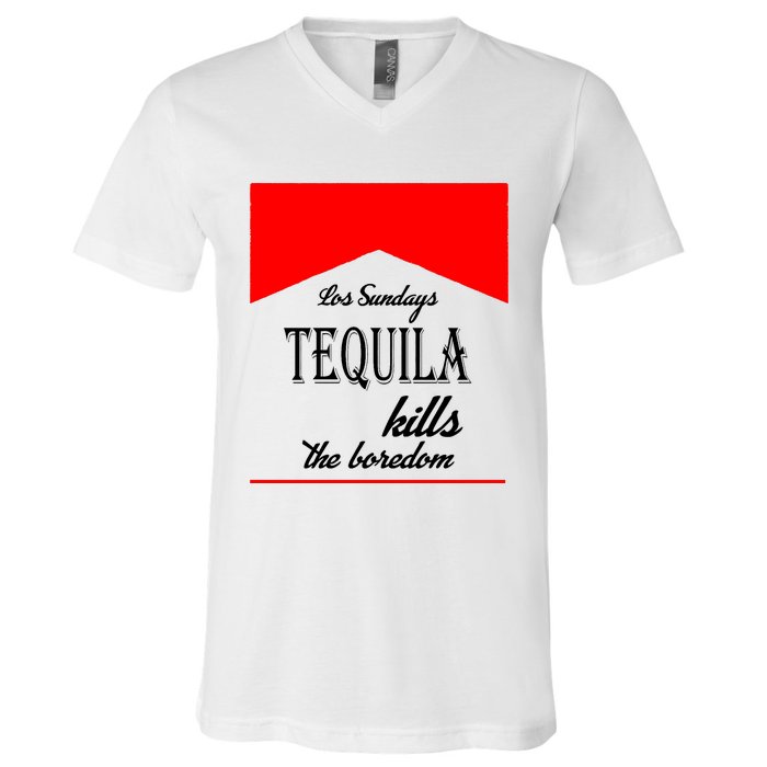 Los Sunday Tequila Kills The Boredom Red V-Neck T-Shirt