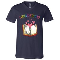 Library Squad Teacher Book Lovers Librarian Funny V-Neck T-Shirt