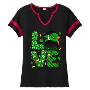 Love Speech Therapist Life Messy Bun Saint Patrick's Day Ladies Halftime Notch Neck Tee