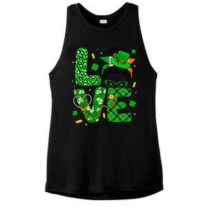 Love Speech Therapist Life Messy Bun Saint Patrick's Day Ladies PosiCharge Tri-Blend Wicking Tank