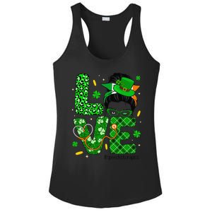 Love Speech Therapist Life Messy Bun Saint Patrick's Day Ladies PosiCharge Competitor Racerback Tank