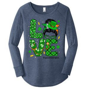 Love Speech Therapist Life Messy Bun Saint Patrick's Day Women's Perfect Tri Tunic Long Sleeve Shirt