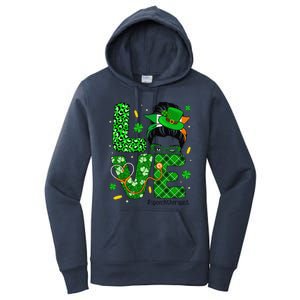 Love Speech Therapist Life Messy Bun Saint Patrick's Day Women's Pullover Hoodie