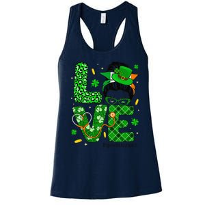 Love Speech Therapist Life Messy Bun Saint Patrick's Day Women's Racerback Tank