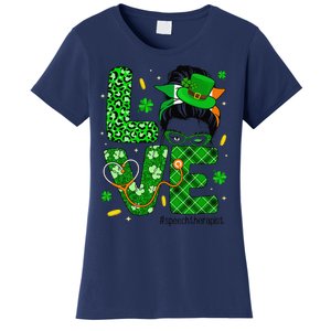 Love Speech Therapist Life Messy Bun Saint Patrick's Day Women's T-Shirt