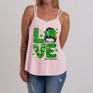 Love Speech Therapist Life Messy Bun Saint Patrick's Day Women's Strappy Tank